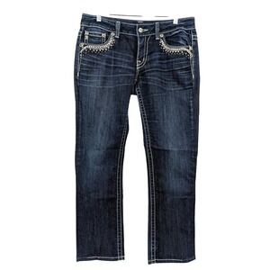 Miss Me Bootcut‎ Jeans Women's Size 30x28 Dark Wash Rhinestone Pocket JE5438B2N